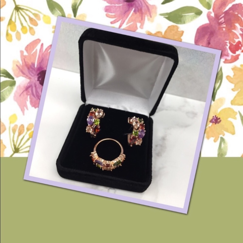 Dainty Rose Gold Tone Earrings and Ring Set